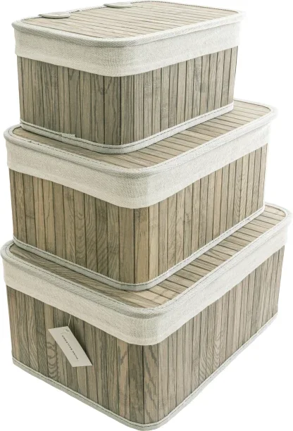 Creative Deco Bamboo Storage Baskets with Lids - Set of 3 - Sepia Brown Storage Box
